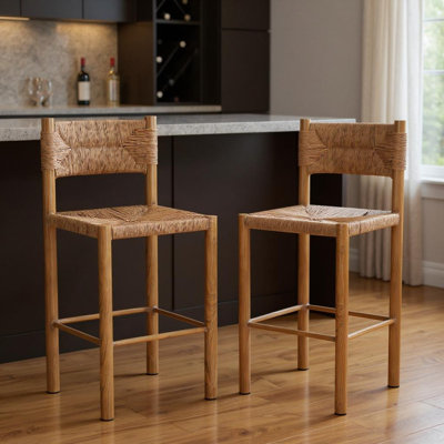 Ensemble de deux chaises de bar en rotin naturel et aluminium à hauteur de dossier bas de 30 po