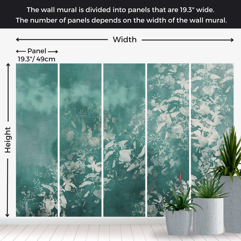 Peel & Stick Botanical Wall Mural - Blue Garden, 100" L x 135" W