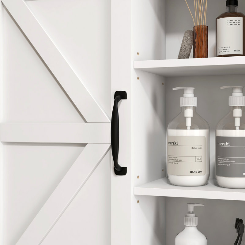 Armoire murale de salle de bain, armoire à pharmacie avec porte de grange coulissante et tablette réglable, armoire de toilette