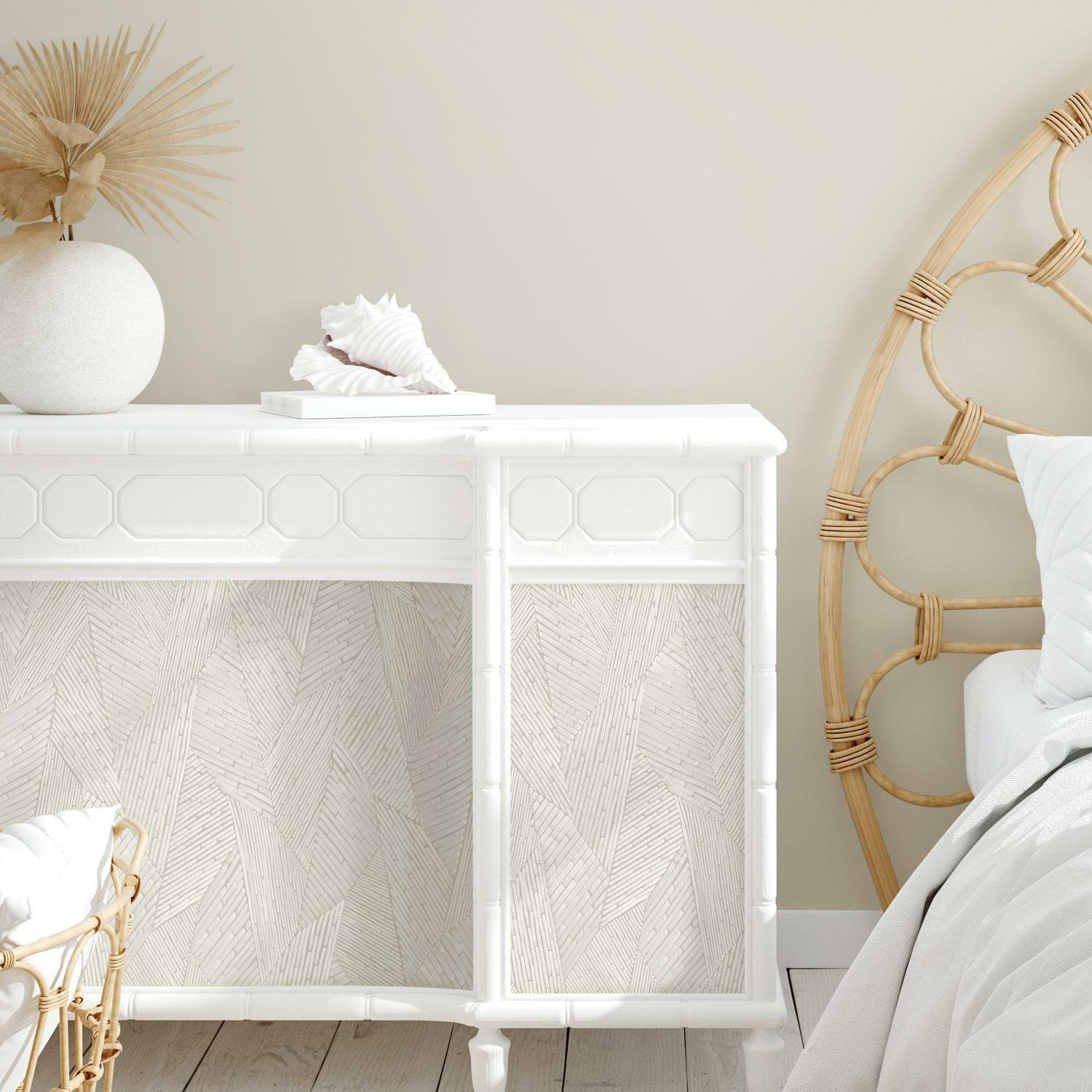 Geometric Self-Adhesive Wallpaper Roll, Taupe/White