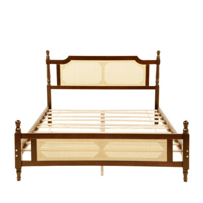Pine Wood Platform Bed, Bed With Rattan Headboard & Footboard, Central Enhanced Bed Platform Design,No Box Spring Required by Bay Isle Home