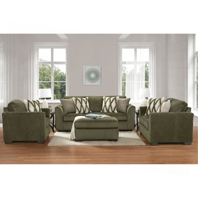 Ensemble de salon, canapé, causeuse, fauteuil et repose-pieds Marvella 4 pièces avec revêtement en chenille Mosswood