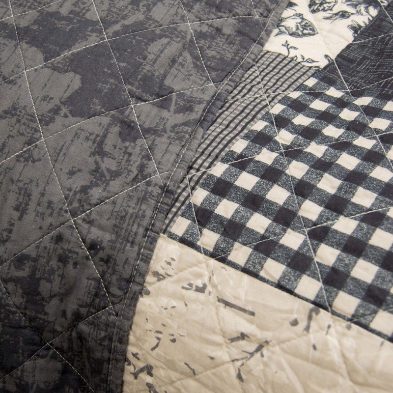 King Black and Beige Cotton Reversible Quilt Set