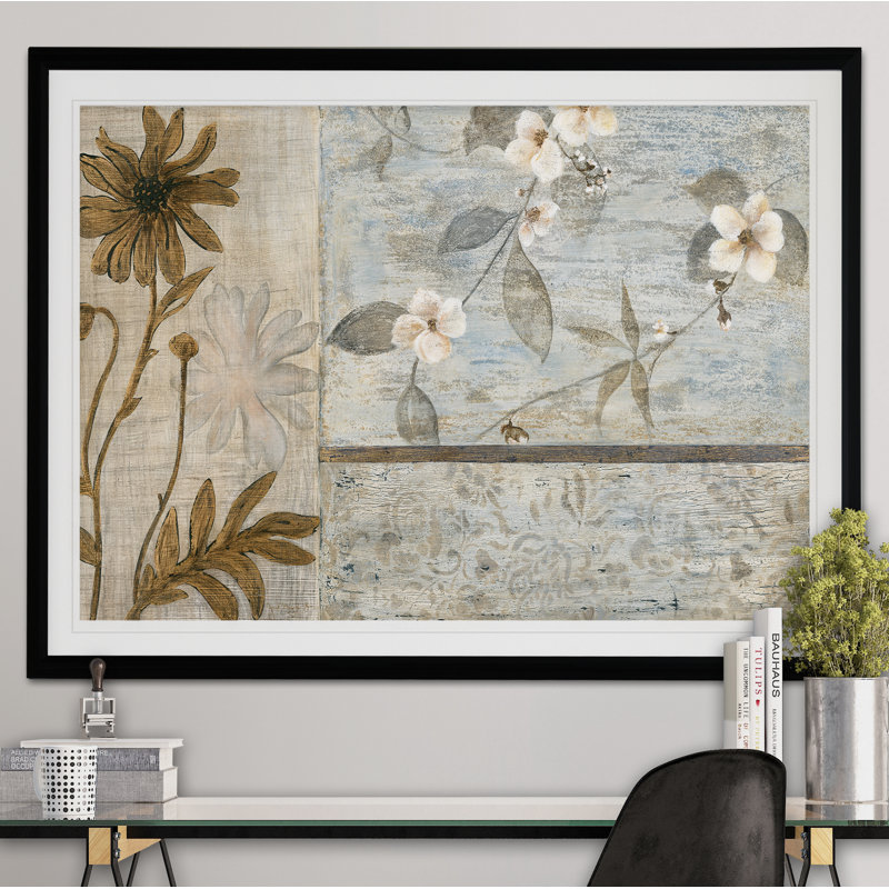 « spring cerises florales i », reproduction de peinture à l’acrylique encadrée, H 26 po x l 36 po x P 1,5 po, Noir