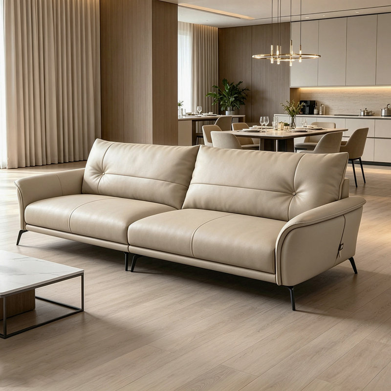 Khaki Genuine Leather Modular Sofa