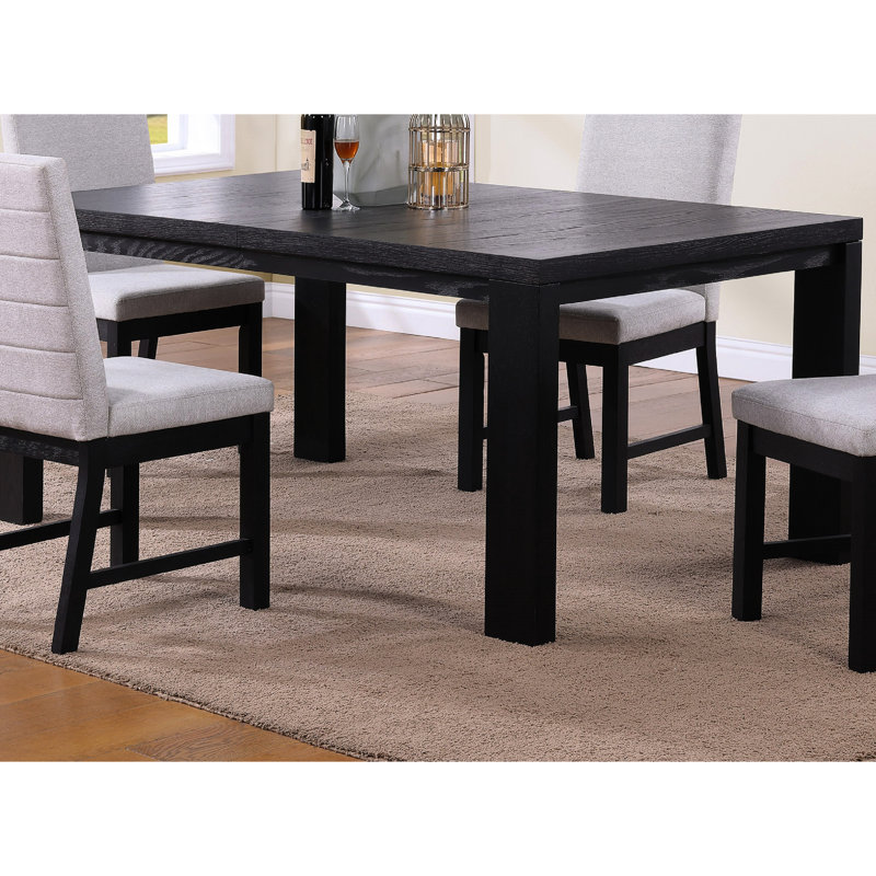 Solid Wood Dining Table - 18" Extendable Leaf Rectangular Black For 6 Setup Contemporary Style Use