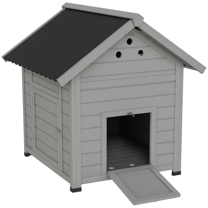Duck Coop, Wooden Duck House, Outdoor Small Animal House with Openable Roof, Double Doors, Removable Base for 1-3 Ducks, Light Gray