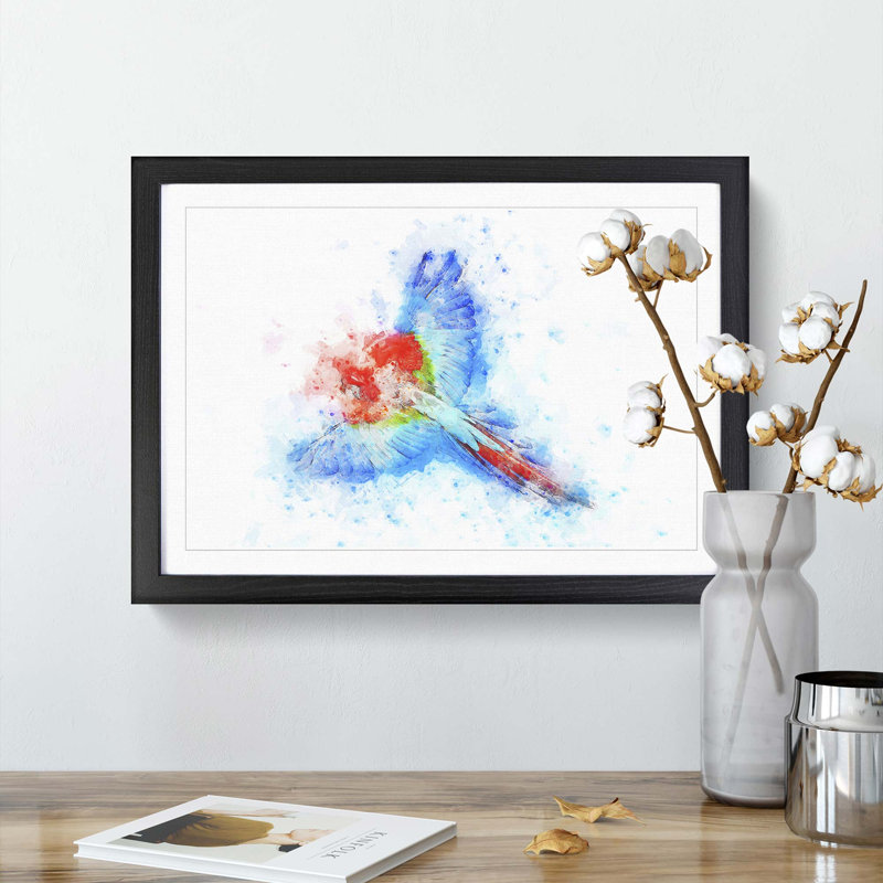 Parrot in Flight in Abstract - Framed Print, Black Framed, 48cm H x 65cm W x 2cm D