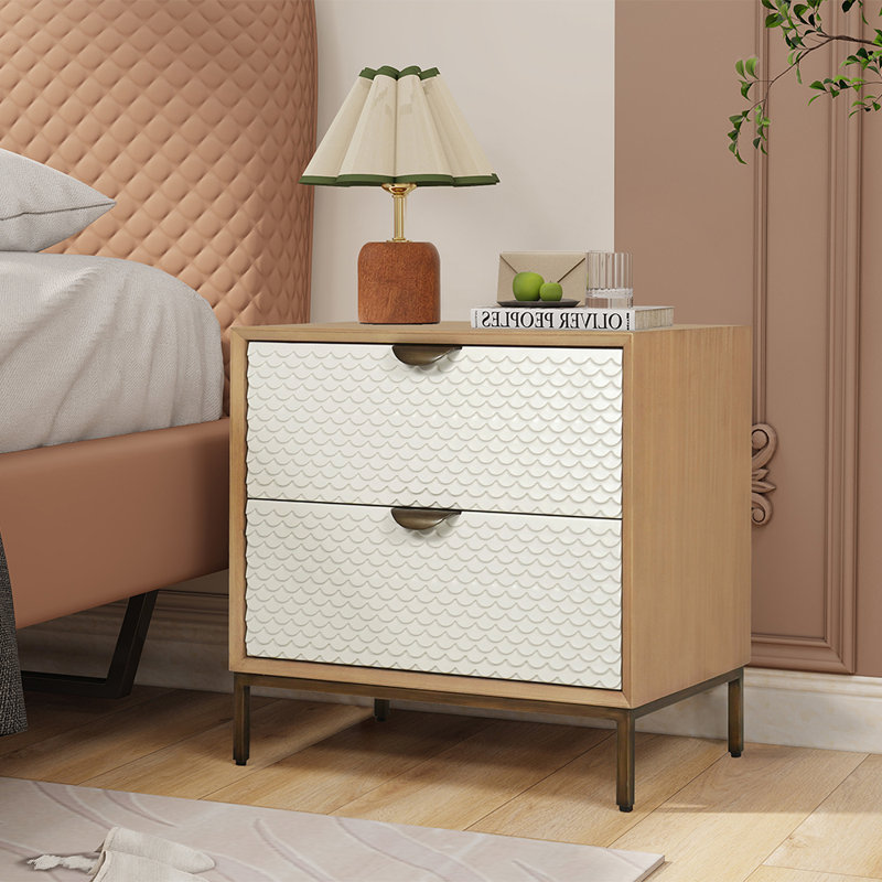 Cianciolo Night Stand With 2 Drawers In Bone & Natural Tone & Antique Brass Finish