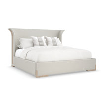 Caracole Avondale Brushed Tweed Soft Silver Beige Birch Wood Upholstered  King Panel Bed