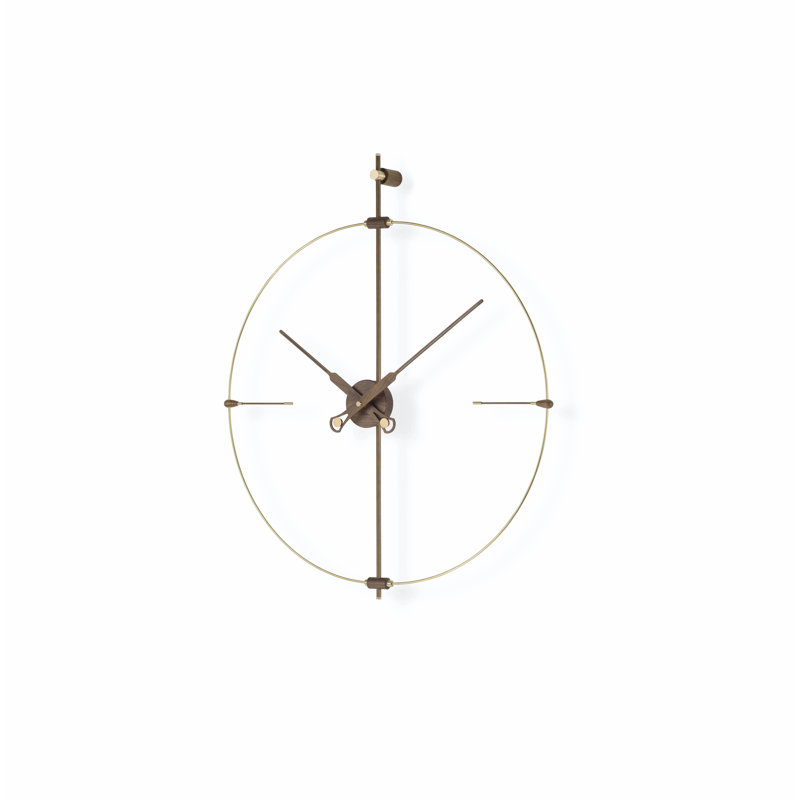 Mini Bilbao Wood Wall Clock, Brass/Walnut
