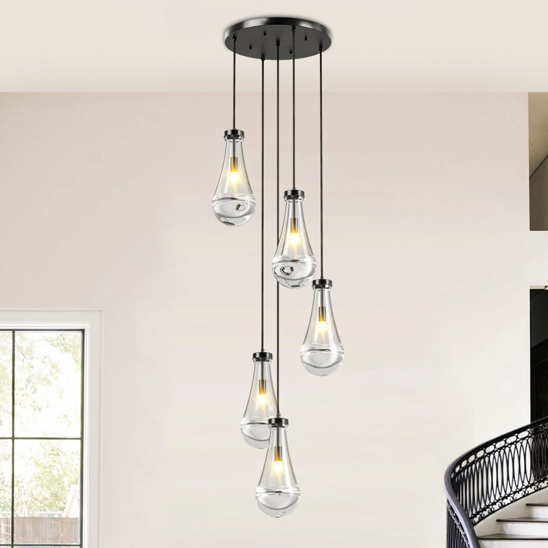 Lustre suspendu grappe moderne en verre 5 lumières, Noir mat