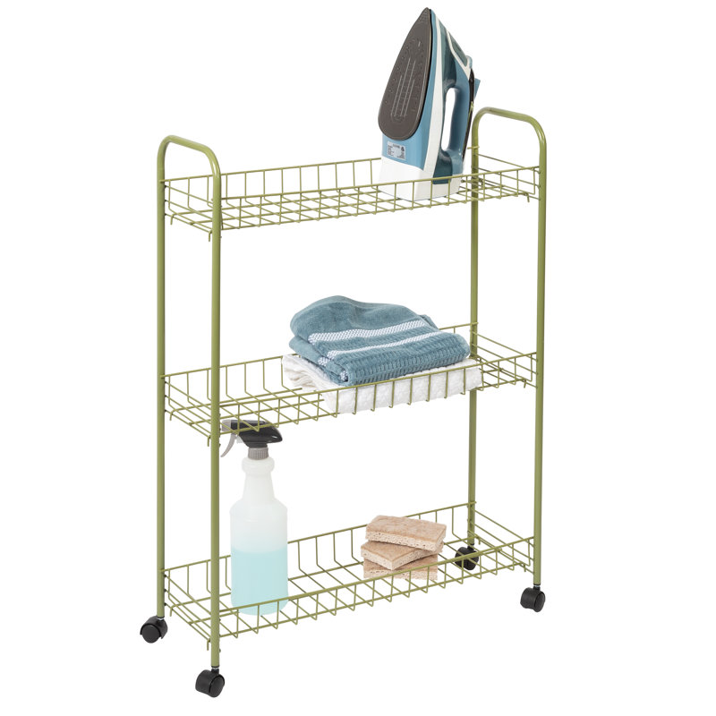 Olive Green 3-Tier Rust-Resistant Steel Rolling Cart
