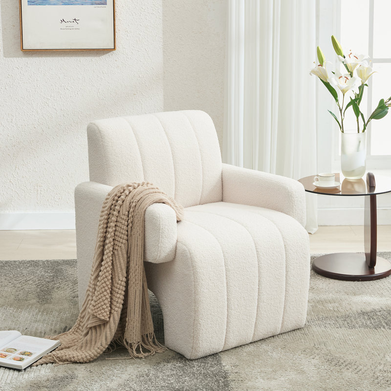 Fauteuil d'appoint moderne rembourré en sherpa doux, Polyester beige