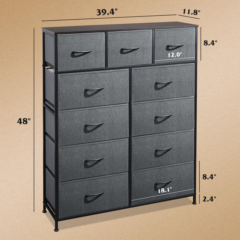 Commode 11 tiroirs xinyan, Gris foncé