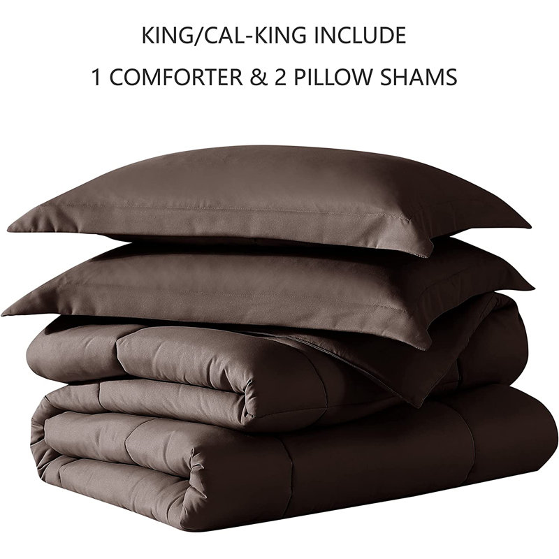 Box Stitch Comforter, Chocolate Brown, King Comforter + 2 King Shams