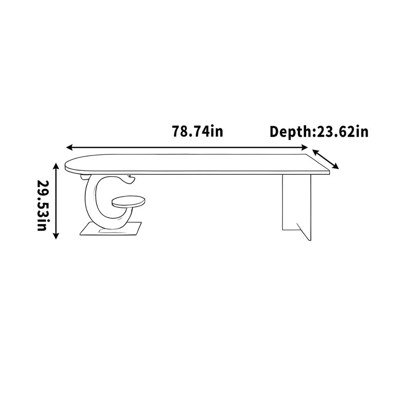 Bureau long avec des pieds créatifs pour un usage domestique, H 29,53 po x l 78,74 po x P 23,62 po