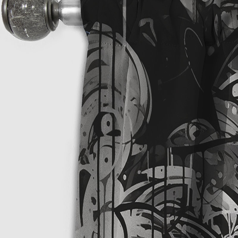 Noir et blanc Graffiti Cosmic I - Rideau abstrait - Rideau géométrique occultant en velours - 1 panneau, L 52 po x L 90 po