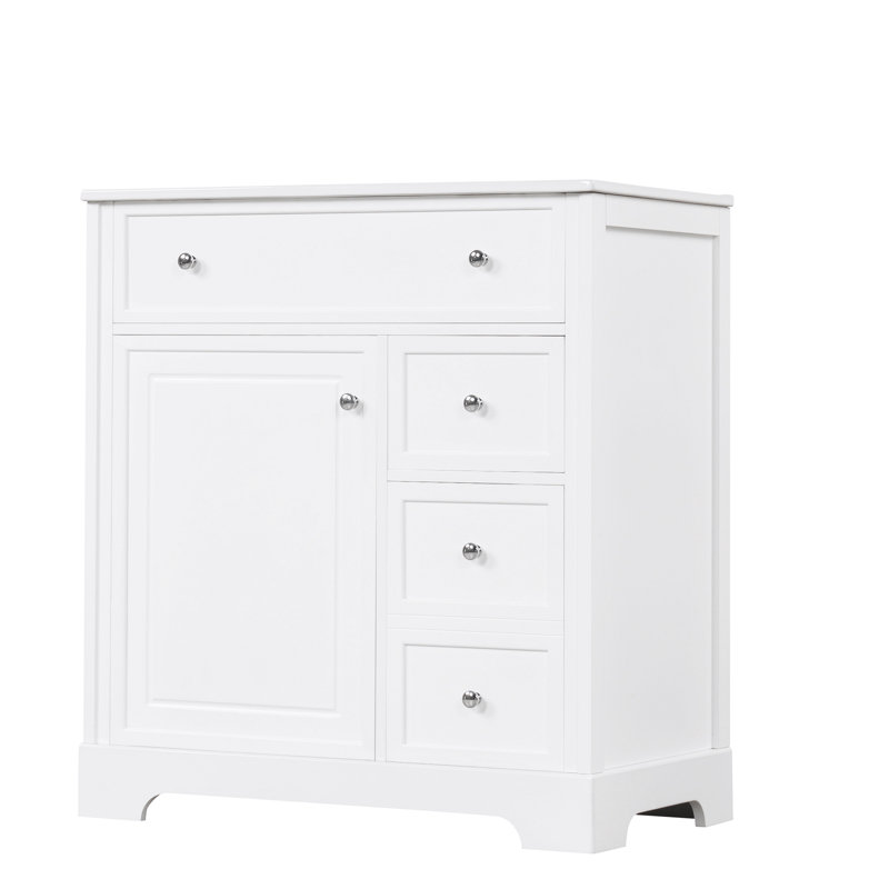 Meuble-lavabo de 30 po avec comptoir, meuble-lavabo avec porte et deux tiroirs, planches en panneau de fibres à densité moyenne, bois massif, un paquet