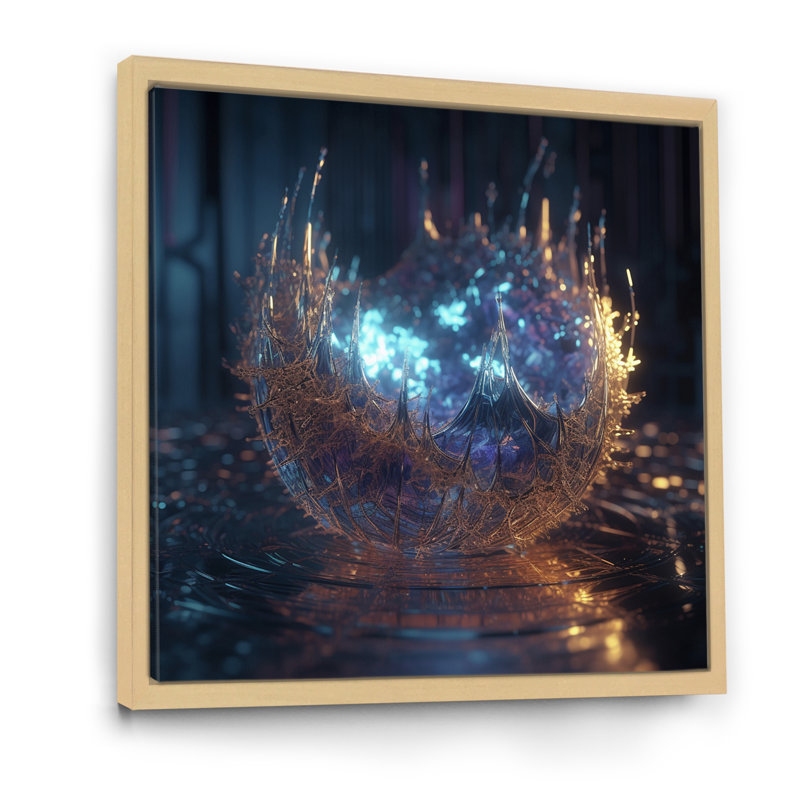 Atomique liquide en cristal I - Fractales, décoration murale, H 36 po x l 36 po x P 1,5 po, Cadre naturel flottant