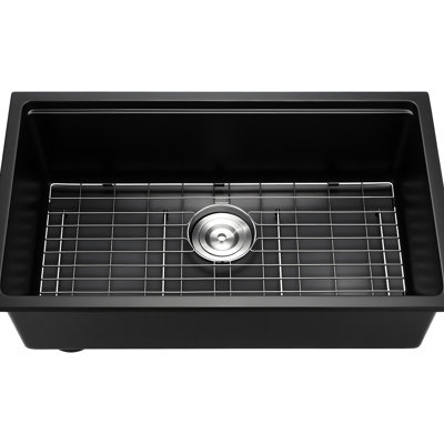 Évier de cuisine 30 pouces à cuve simple en composite de quartz, pour bar à vin, résistant aux égratignures et au quartz noir facile à nettoyer, avec une finition non poreuse convenant aux grandes assiettes
