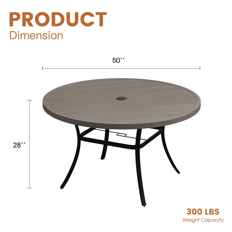 50“ Round Patio Dining Table, Brush Wood Gray
