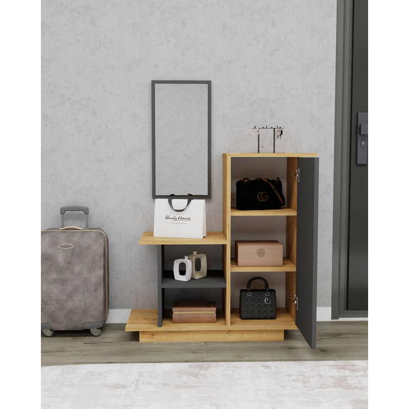 Albero Hallway Console Table with Cabinet, Shelves and Wall Mirror