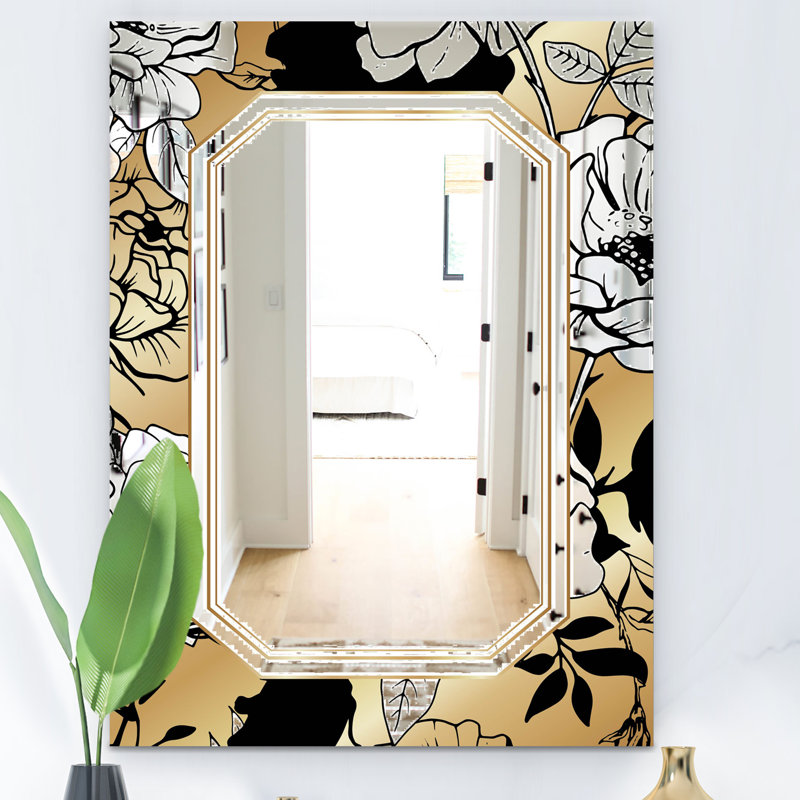 Botanical Obsidian Glam Bathroom/Vanity Mirror, 39.4" H x 29.5" W