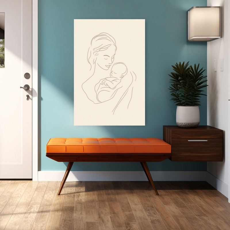 Tender Mother Child Minimalist Peaceful Abstract Wall Art Print 1 Piece Wrapped Canvas Wall Art, 121.92cm H x 81.28cm W