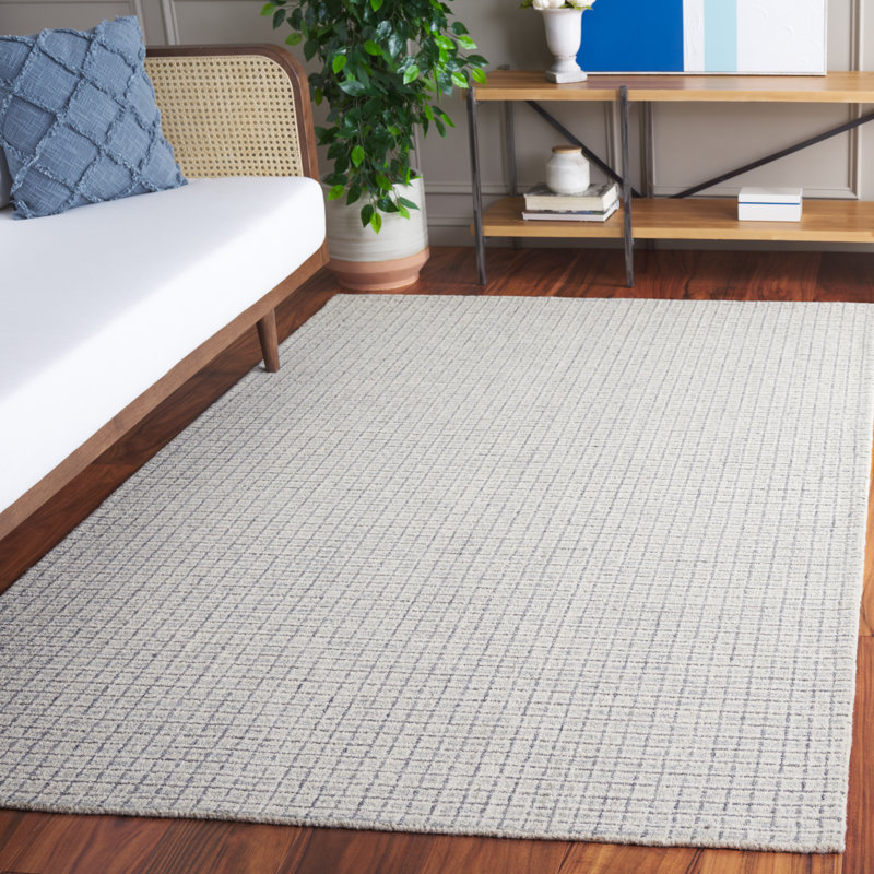 Mireille Ebony Hand Tufted Wool/Cotton Geometric Rug in Light Blue/Ivory, Rectangle 5' x 8'