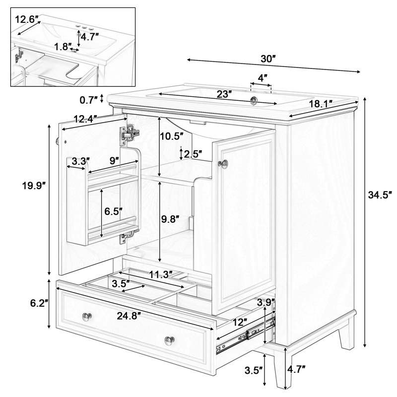 Ensemble de meuble-lavabo simple 30 "avec lavabo, Vert
