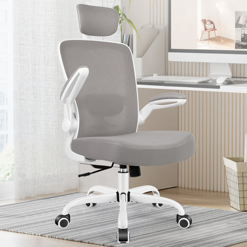 Chaise de bureau ergonomique Everdene, Blanc, Gris clair