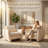 Oversized Chenille Fabric Accent Chair (Set of 2, BEIGE）-1011770133