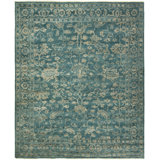 Hand Knotted Wool Area Rug in Blue