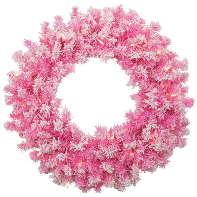 Pre-Lit Flocked Pine Artificial Christmas Wreath - 24" - Clear Lights