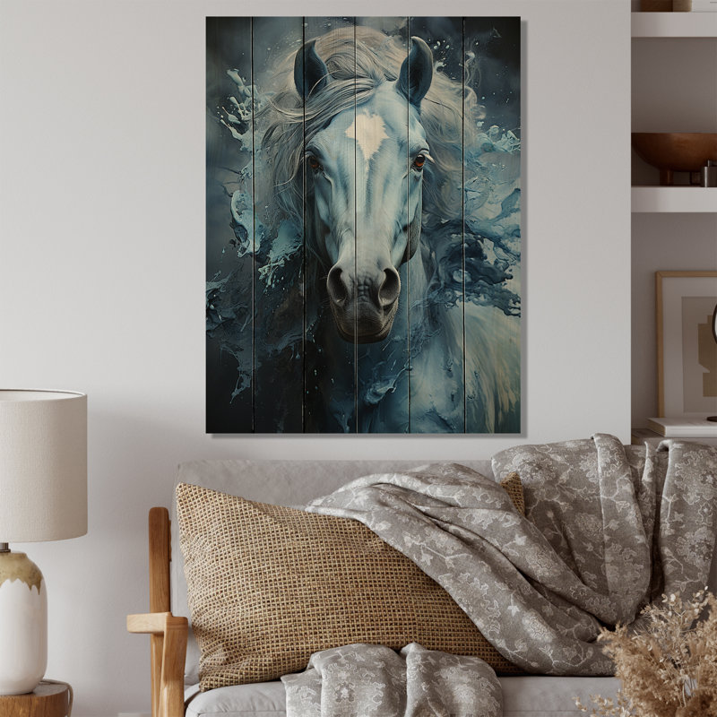 Blue Horse Vibrant Blue Equine III sur bois, H 32 po x l 24 po x P 0,78 po