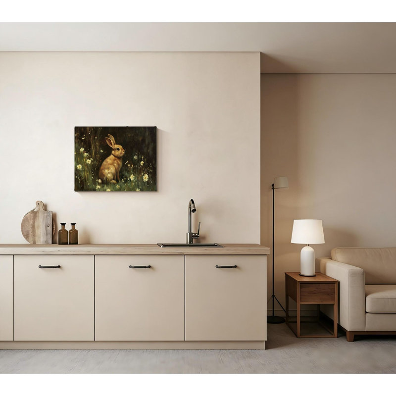 «Green Spring Bunny In Wildflowers», impression sur toile, cadre en bois massif, impression murale, 16 po x 24 po