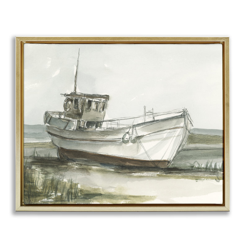 Cadre flottant pour bateau de pêche abandonné, design par Ethan Harper, H 25 po x l 31 po, Cadre flottant métallique doré