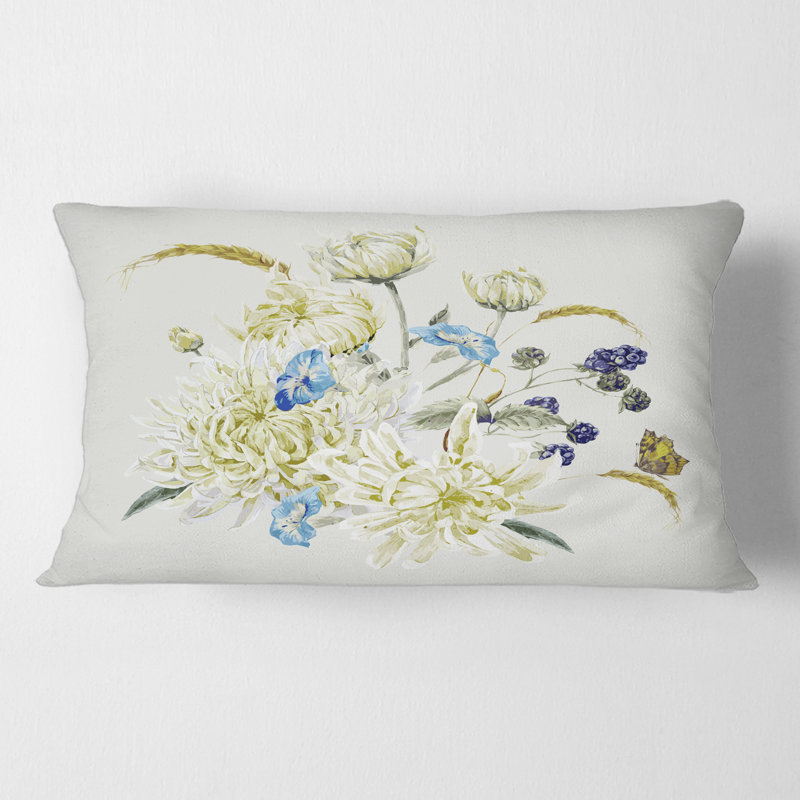 Rectangle, bouquet rétro avec chrysanthèmes II - coussin décoratif traditionnel
