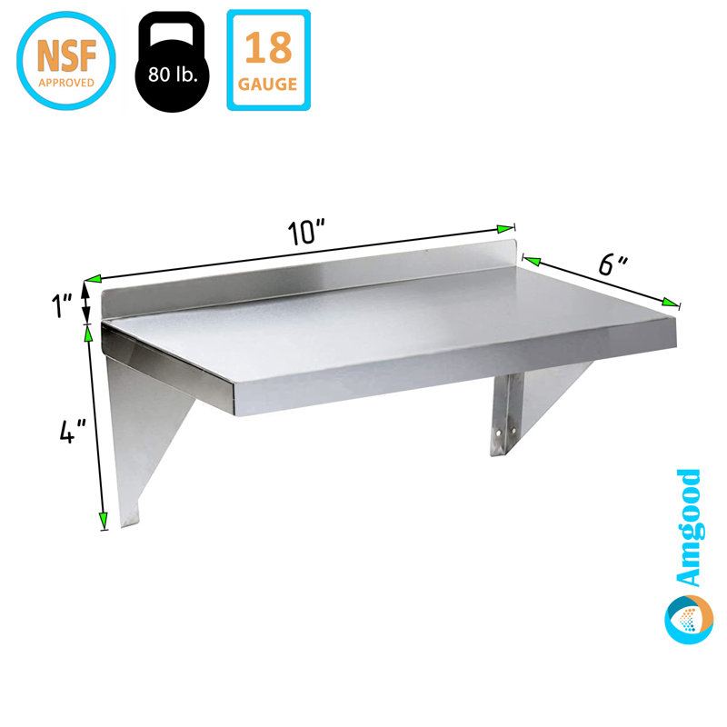 Petite tablette murale en acier inoxydable, H 5 po x l 10 po x P 6 po