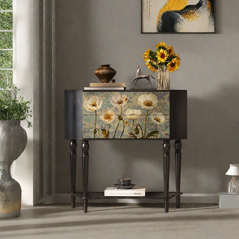 33.5in Retro Style Two Drawers Sideboard Buffet, Black