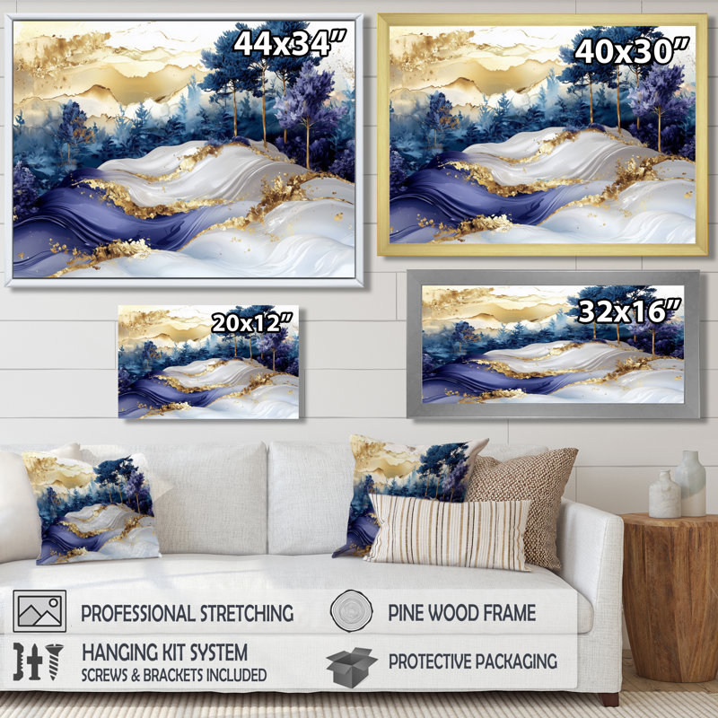 Genris Golden Trees Aurora Over The Marble Peaks III - paysages abstraits, art mural, H 34 po x l 44 po
