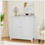 Armoire de rangement blanche à double porte, armoire de rangement autoportante moderne Mid-Century, armoire de rangement de salle de bain avec boutons argentés pour le salon, la cuisine, la salle de bain, le couloir
