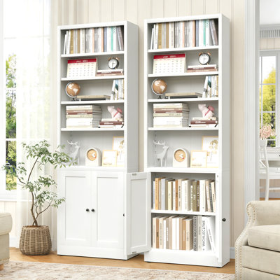Metal Bookcase, 71 Inch Tall 5-Tier Bookshelf With Door, Industrial White Bookshelf With Adjustable Shelves, 9.2" Deep Storage Shelf