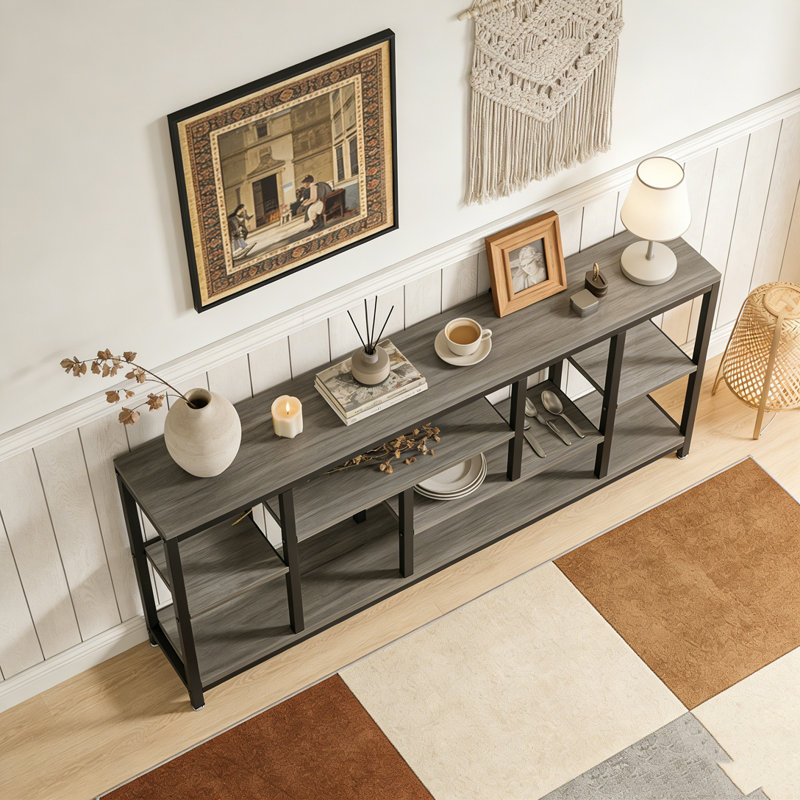 Entryway Sofa Table with Storage Shelves, Gray & Black