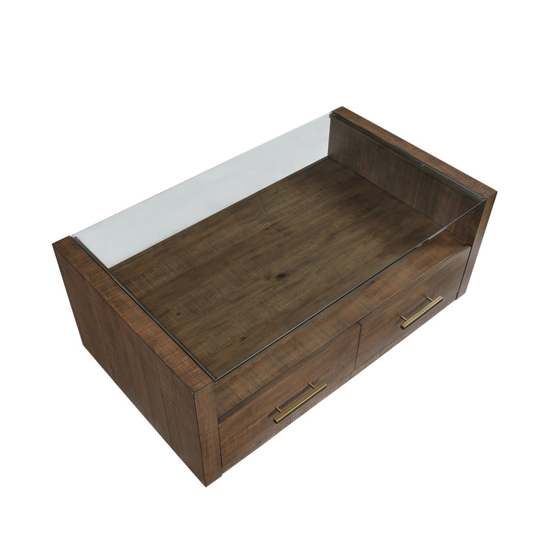 Kameah 48" Glass Top Cocktail Table, Brown