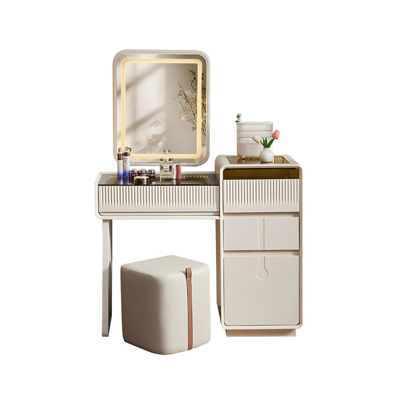 Coiffeuse crème avec coffre-fort intégré et tabouret de maquillage