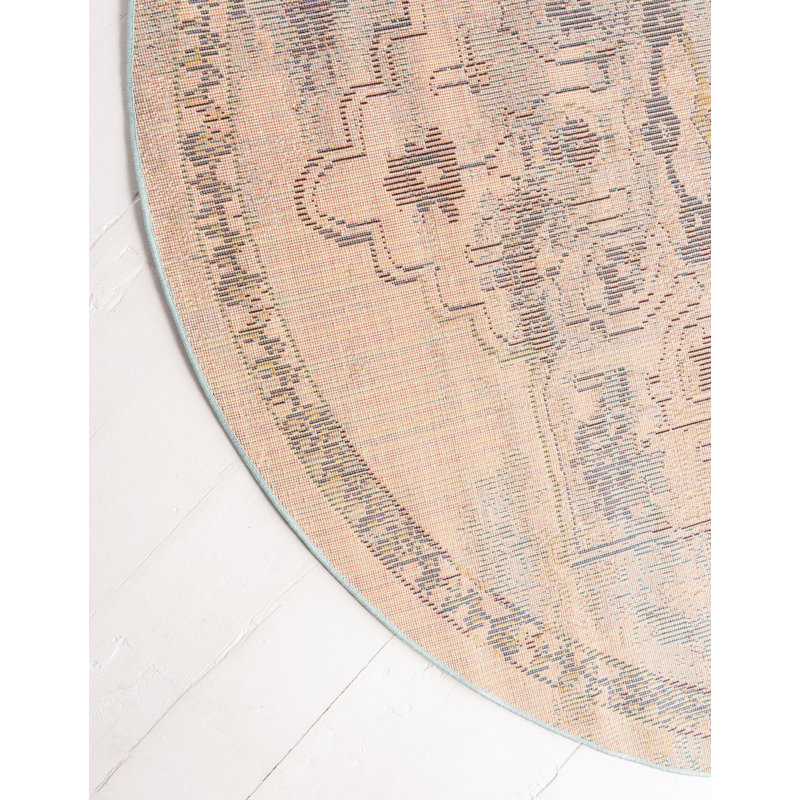 Tapis bleu tissé à la machine Holker, Rond 6 pi