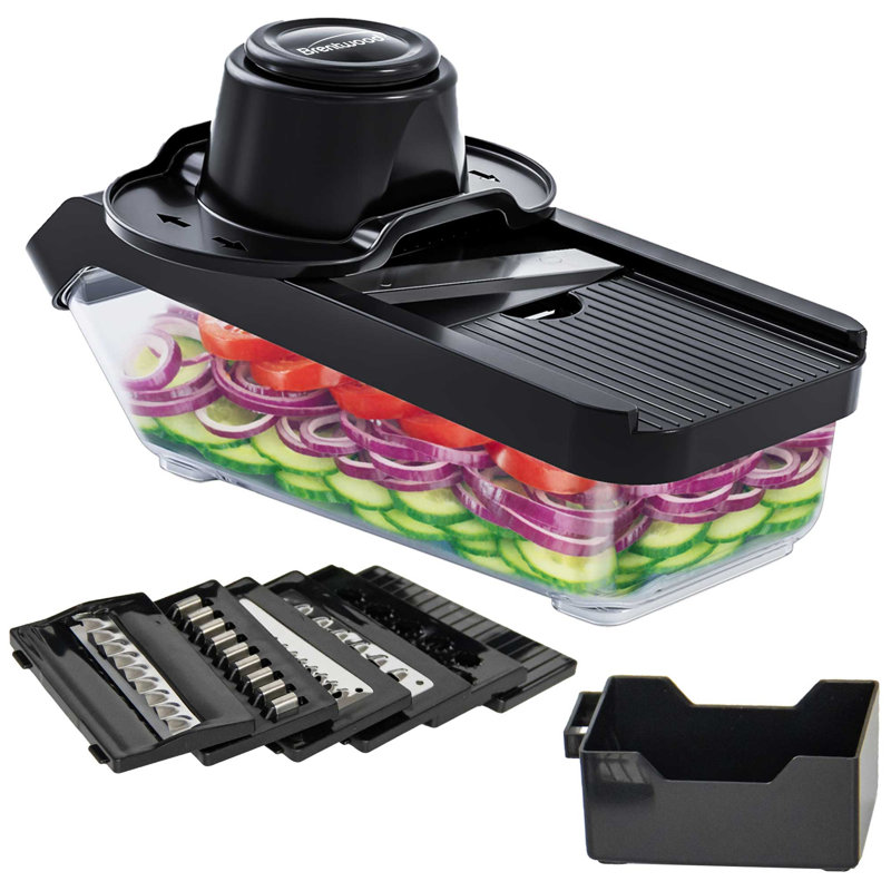 Râpe à fromage et à mandoline de 3,6 tasses Brentwood en noir avec 6 pales interchangeables