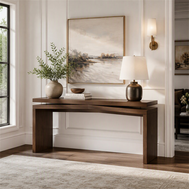 Console en placage de bois massif de 65 pouces, canapé-lit d'entrée de style campagnard long pour salon, couloir, canapé-lit, appartement